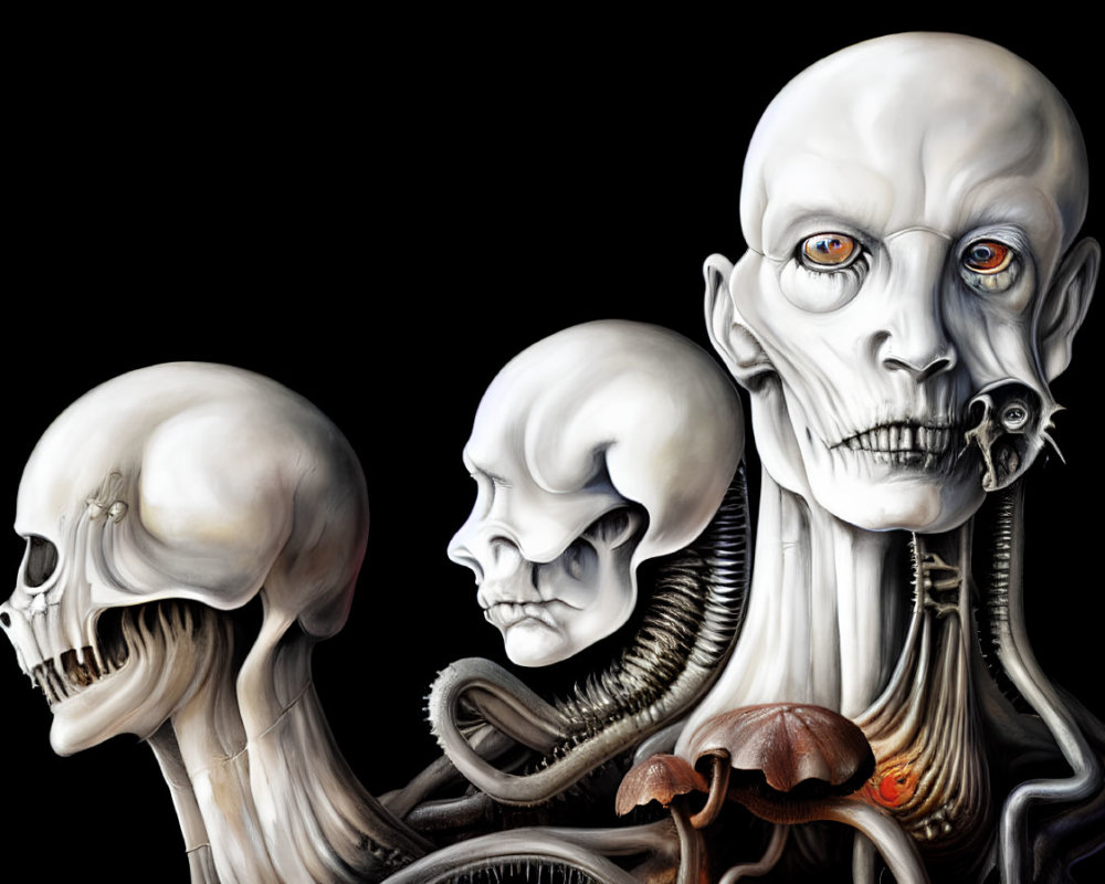 Skull to Futuristic Humanoid Head Evolution with Mechanical Elements