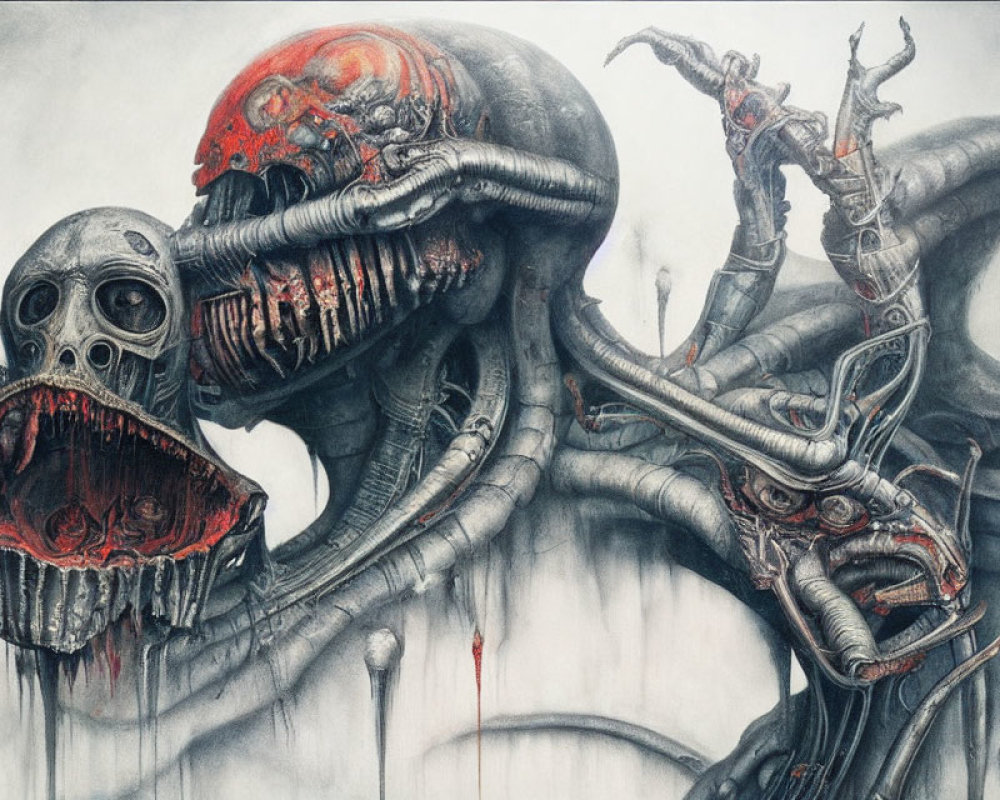 Surreal biomechanical creatures in dystopian art