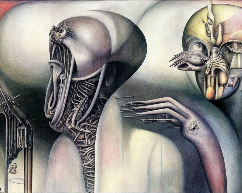 Surreal Biomechanical Figures in Dream-like Monochrome Palette