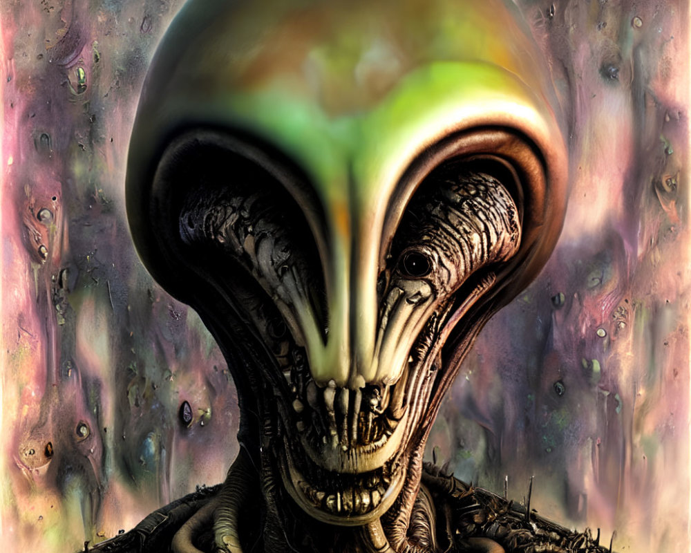 Sinister alien with bulbous head and tentacles on textured background