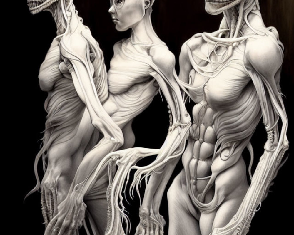 Hyperrealistic Humanoid Figures Sketches Revealing Anatomy