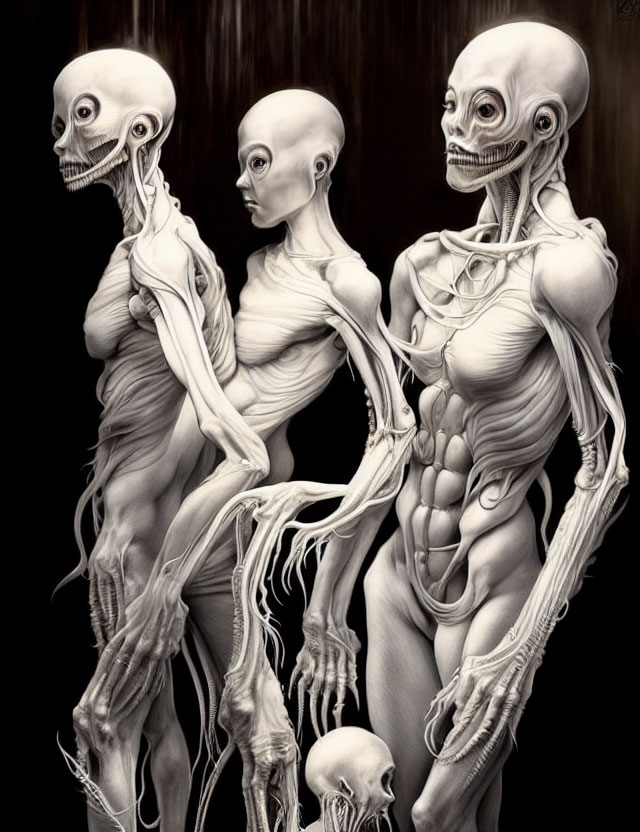 Hyperrealistic Humanoid Figures Sketches Revealing Anatomy