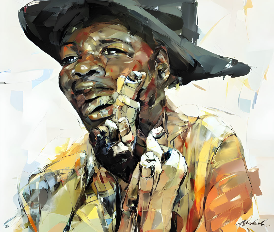 Smiling person with hat in vibrant digital painting