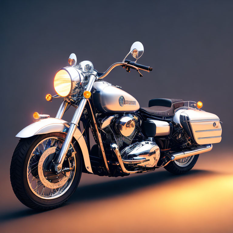 Vintage Motorcycle with Chrome Details and White-Wall Tires on Gradient Background