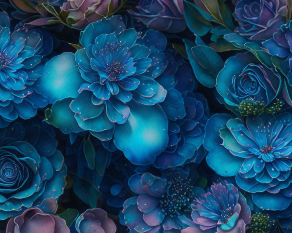 Vibrant blue succulent plants with intricate petal patterns