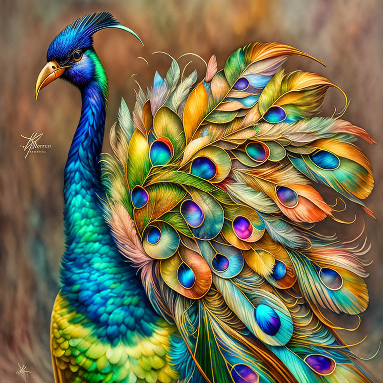 Colorful peacock showcasing blue and green plumage with eye patterns