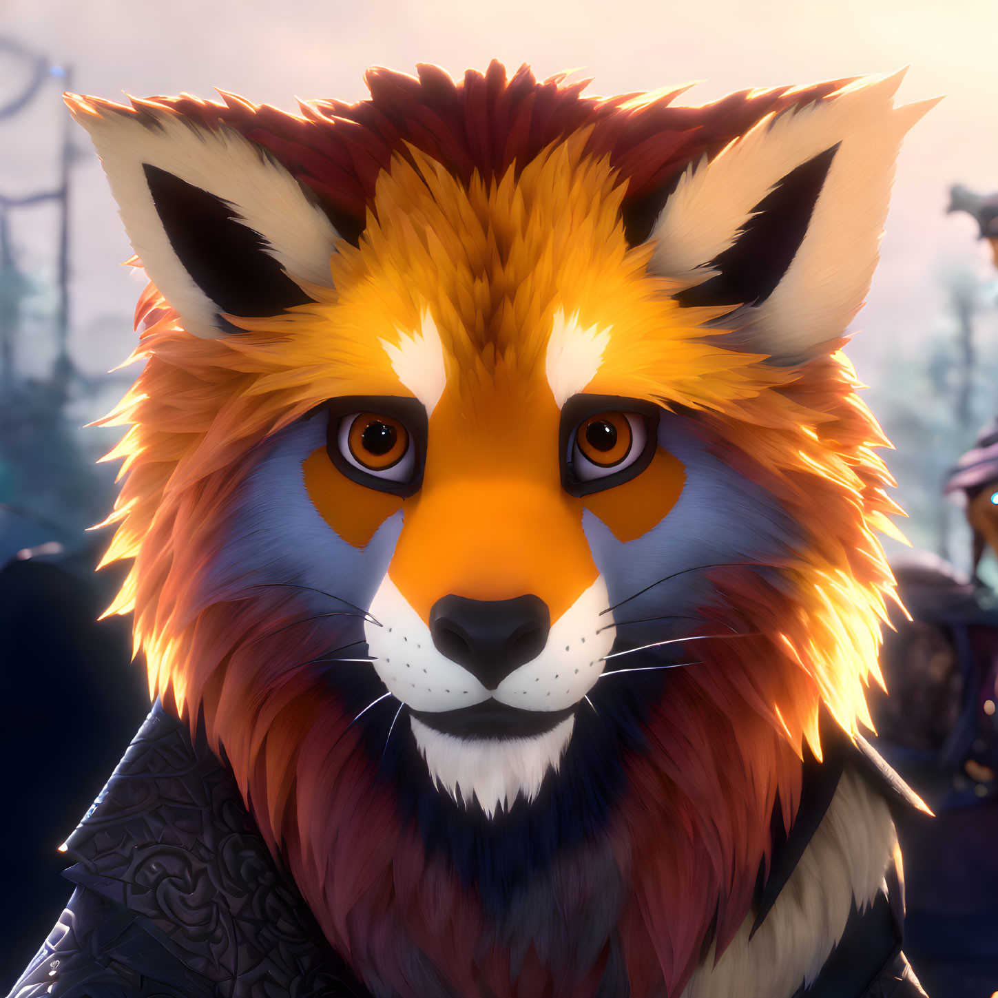 Detailed Anthropomorphic Fox Digital Rendering with Striking Orange Fur