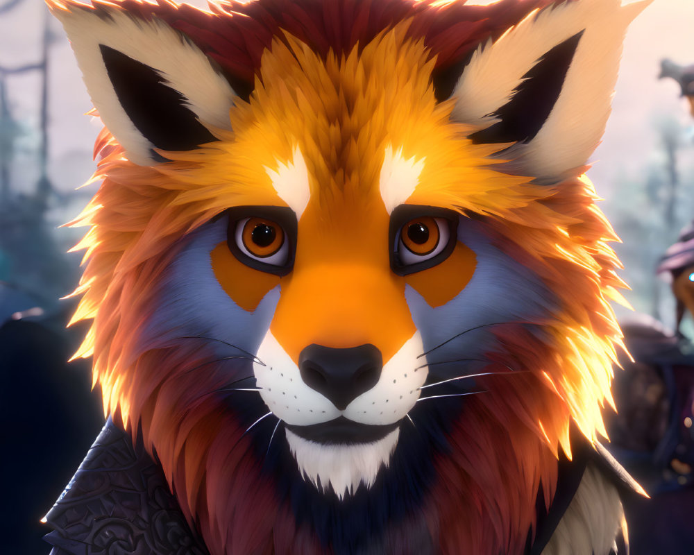 Detailed Anthropomorphic Fox Digital Rendering with Striking Orange Fur