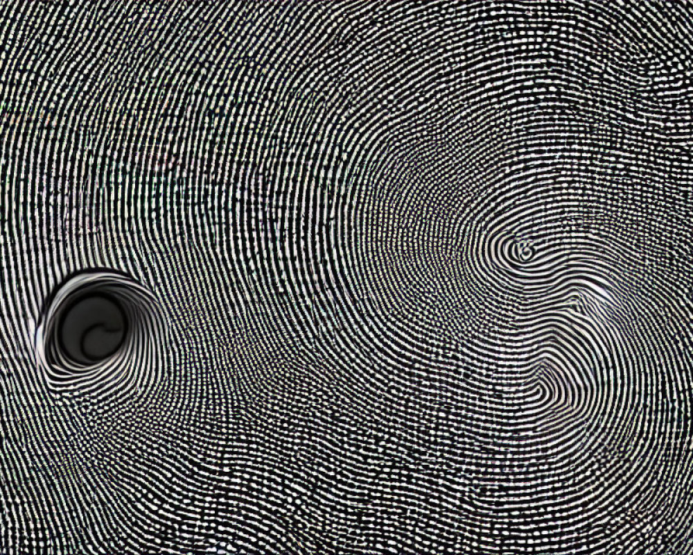 Monochrome moiré pattern with swirling distortion for optical illusion