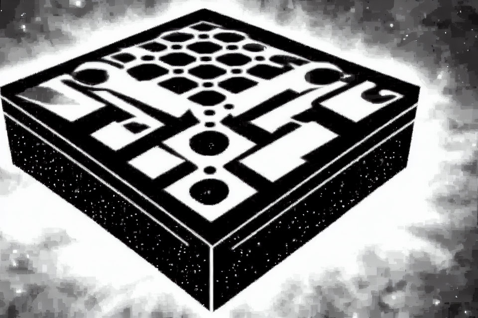 Monochrome 3D cube optical illusion with maze pattern