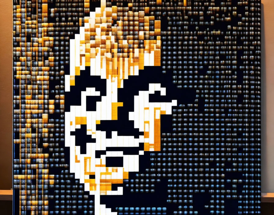 Abstract Face Pixelated Wall Art in Gold and Blue