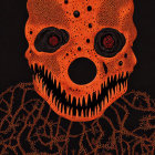 Orange Skull with Hollow Eyes on Black Background with Patterns