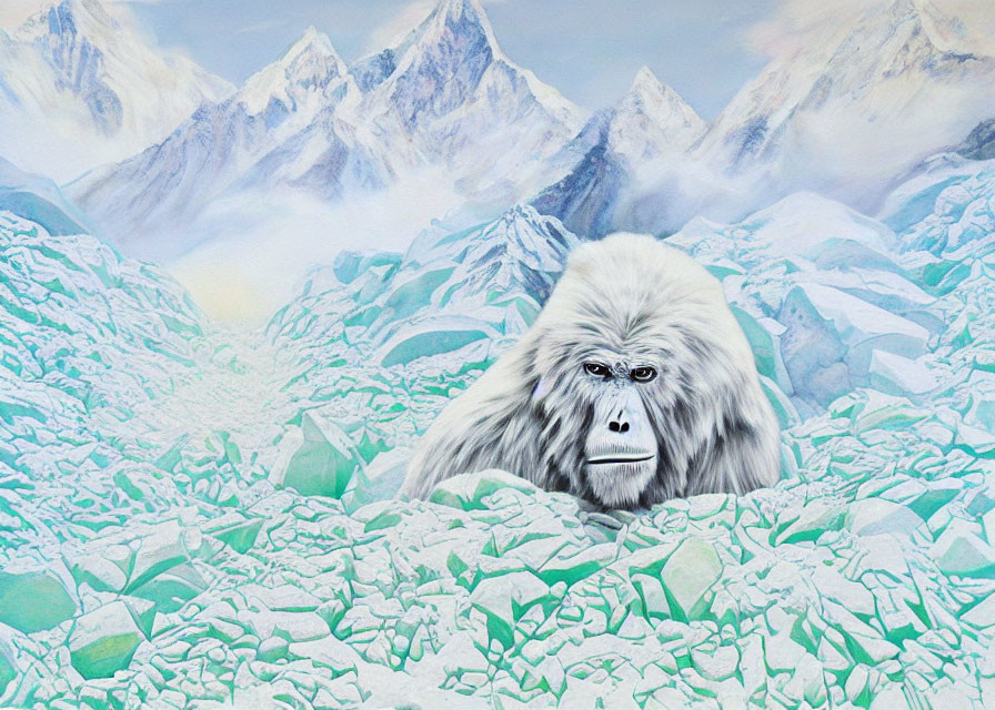 Solemn Yeti in Snowy Mountain Landscape