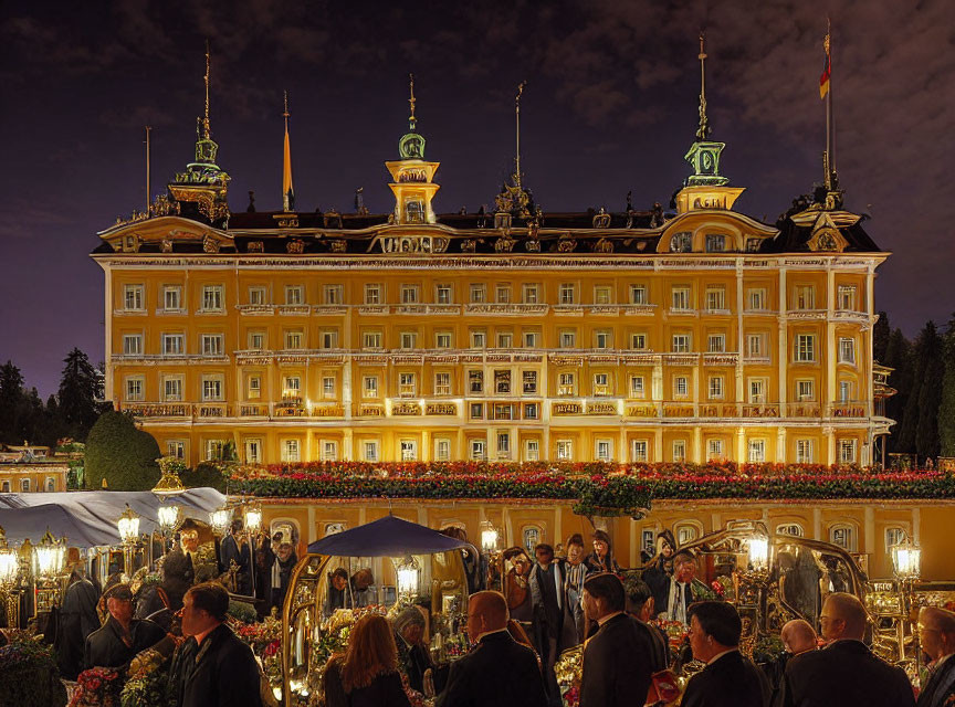 Luxurious Hotel Evening Event with Garden Lights and Floral Decor