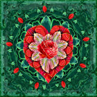 Colorful Heart-Shaped Rose Artwork with Green Leaves