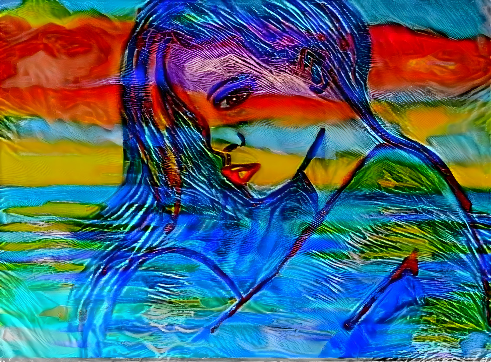 Colorful Sea Sunset With Woman