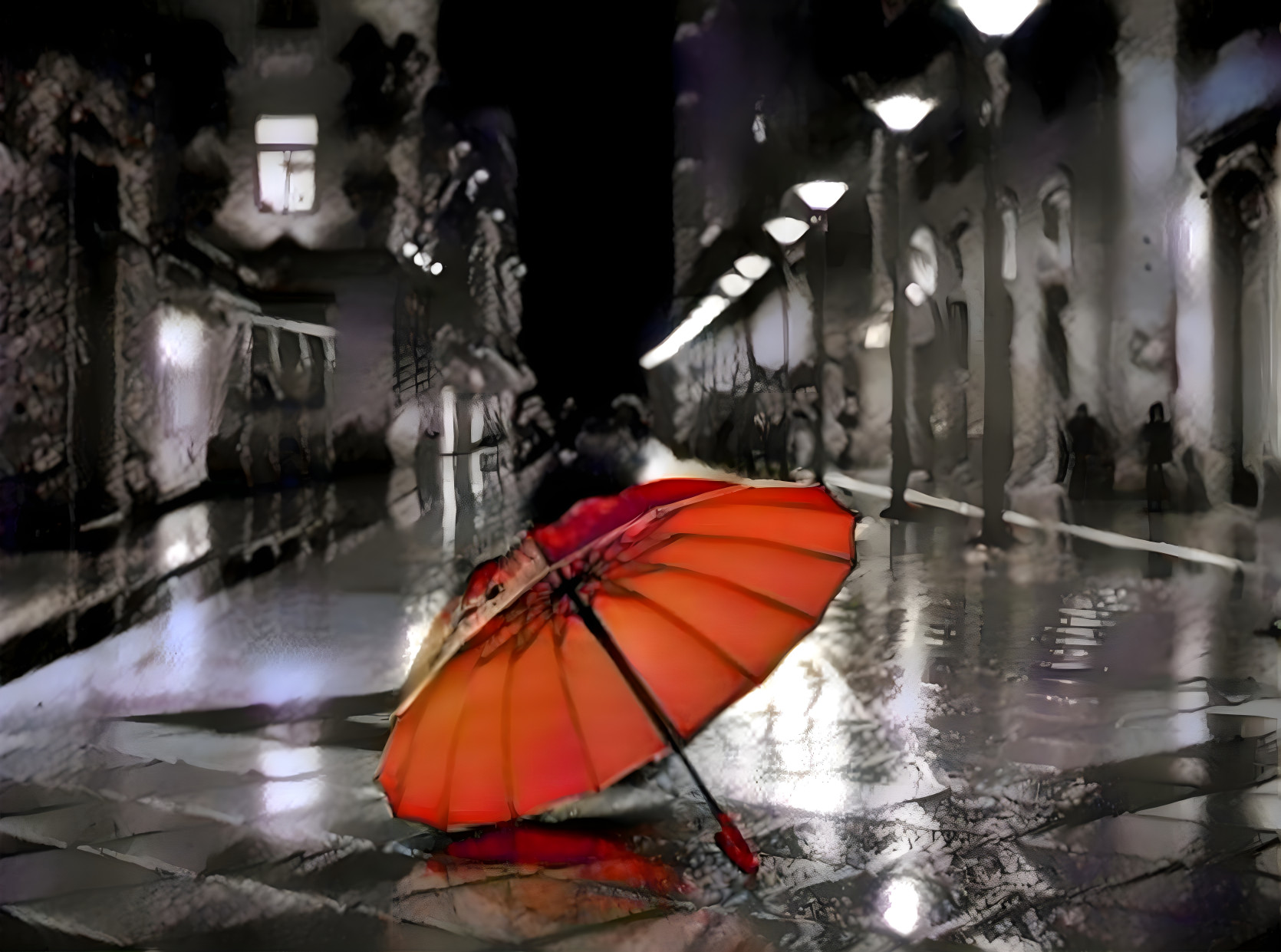 Red Umbrella In The Rain