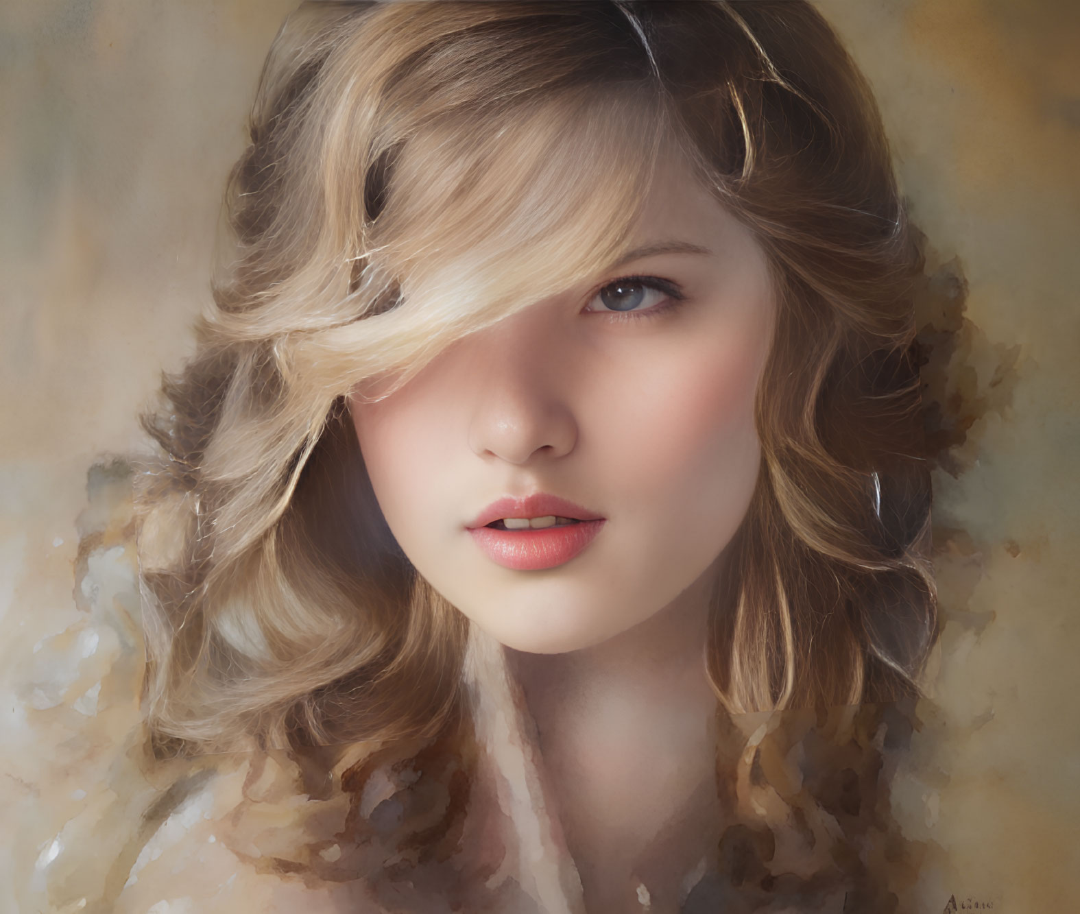 Blonde Woman Portrait with Soft Focus and Impressionistic Background