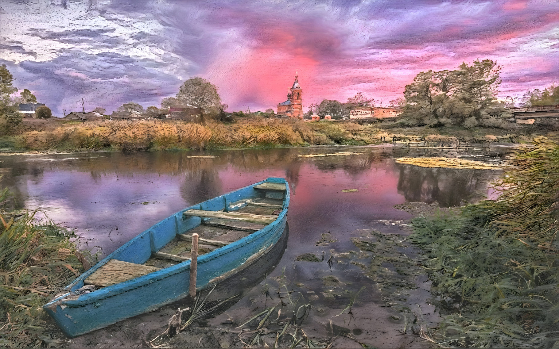 Canoe Under The Pink Sky