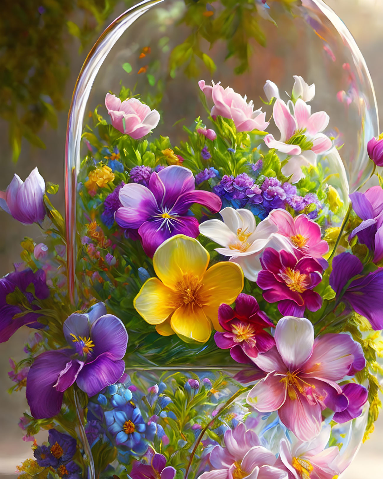 Colorful Flowers in Glass Dome Against Soft-focus Background