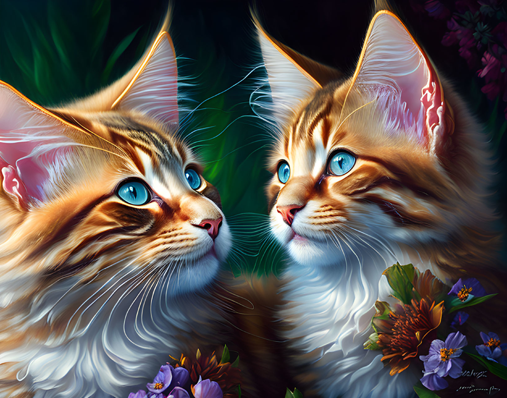 Fluffy Orange Tabby Cats with Blue Eyes in Nature