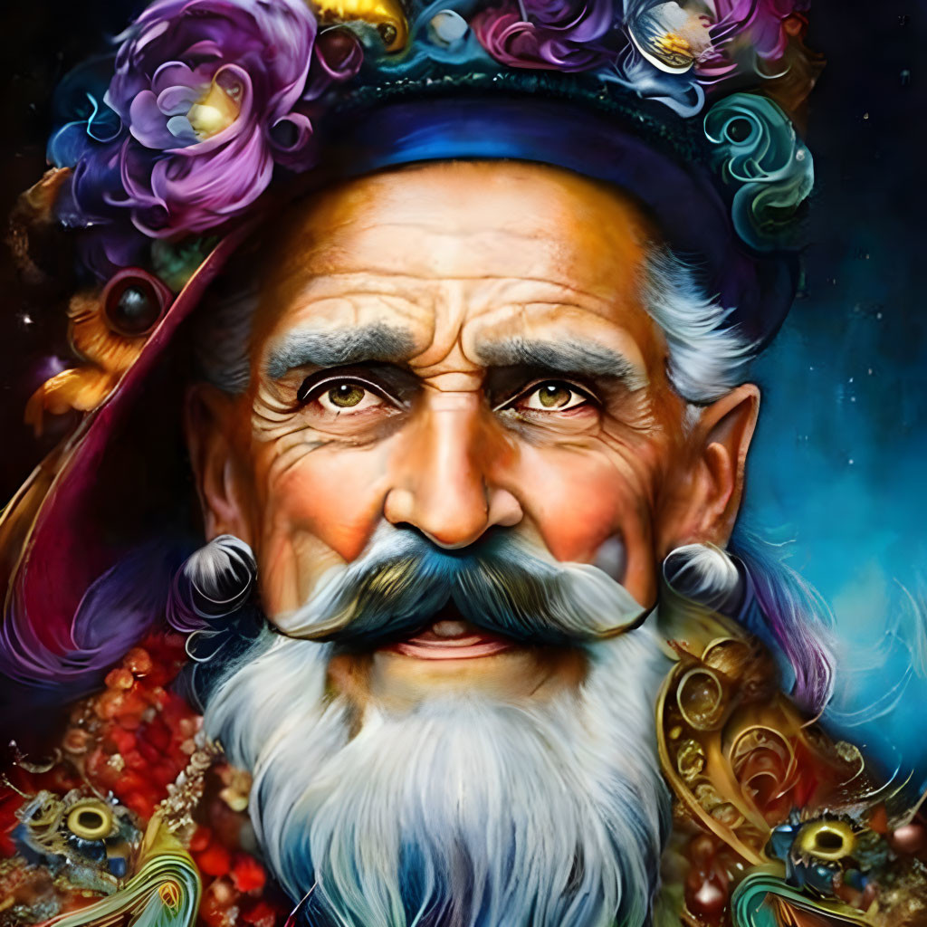 Detailed Portrait of Elderly Man with Regal Expression