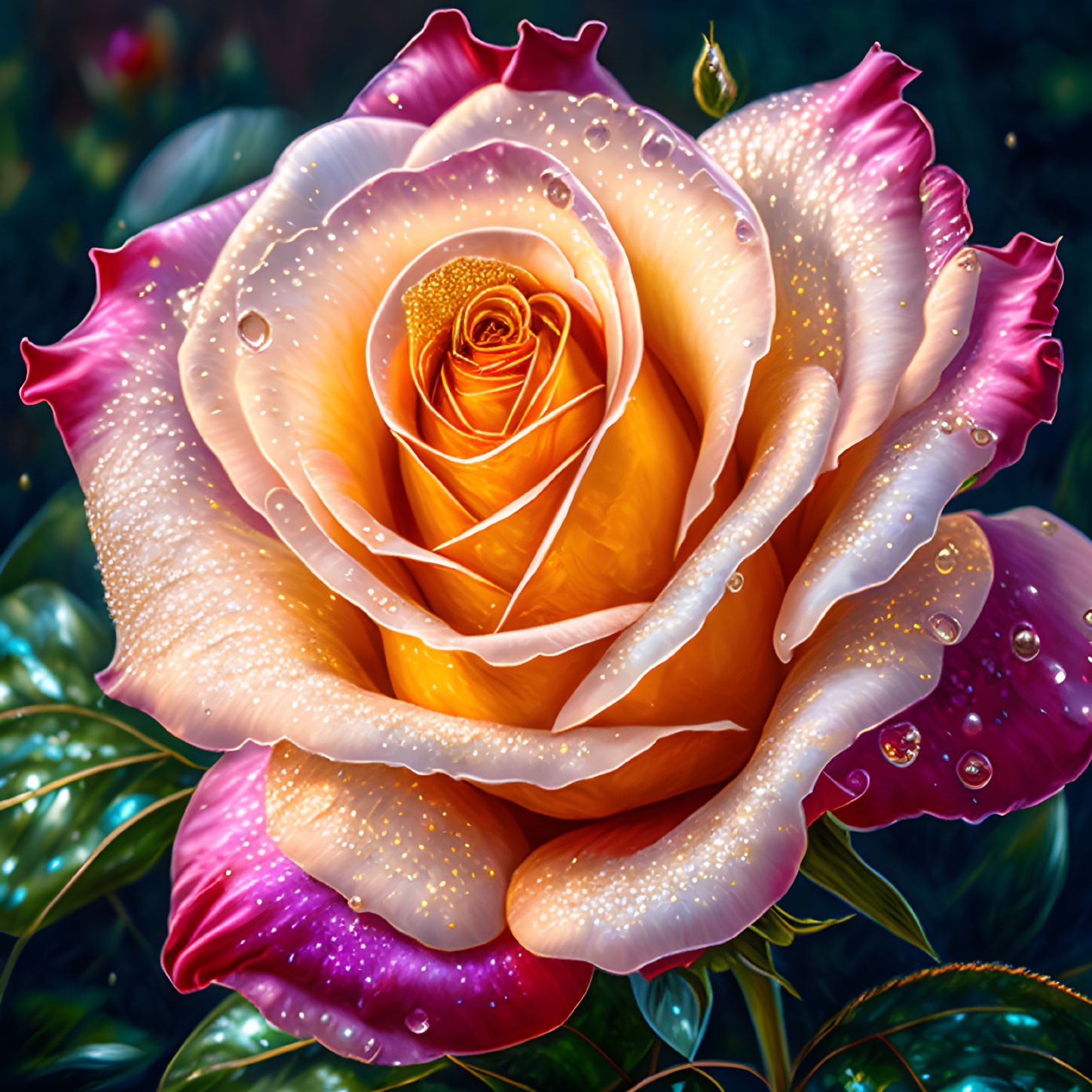 Close-up Dew-Kissed Rose with Gradient Petals