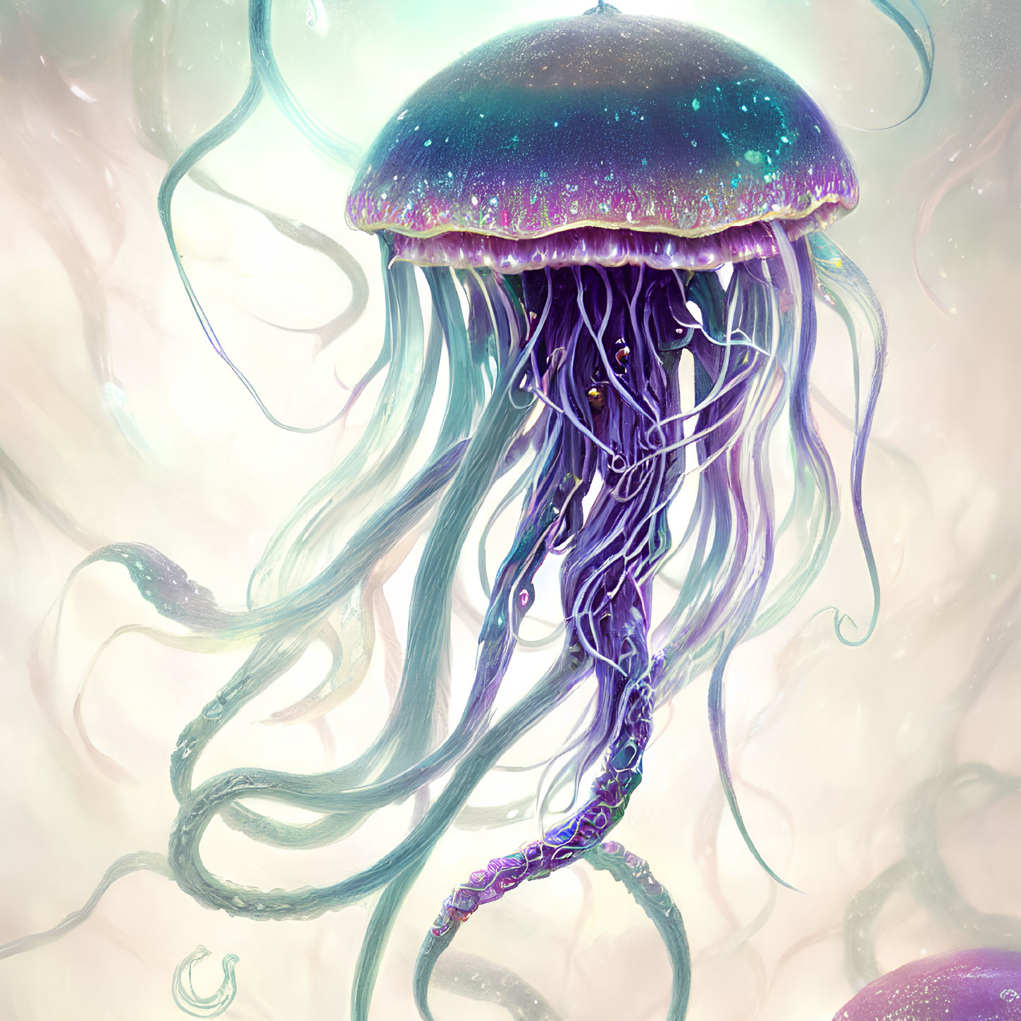 Vibrant Purple Bioluminescent Jellyfish in Dreamlike Underwater Scene