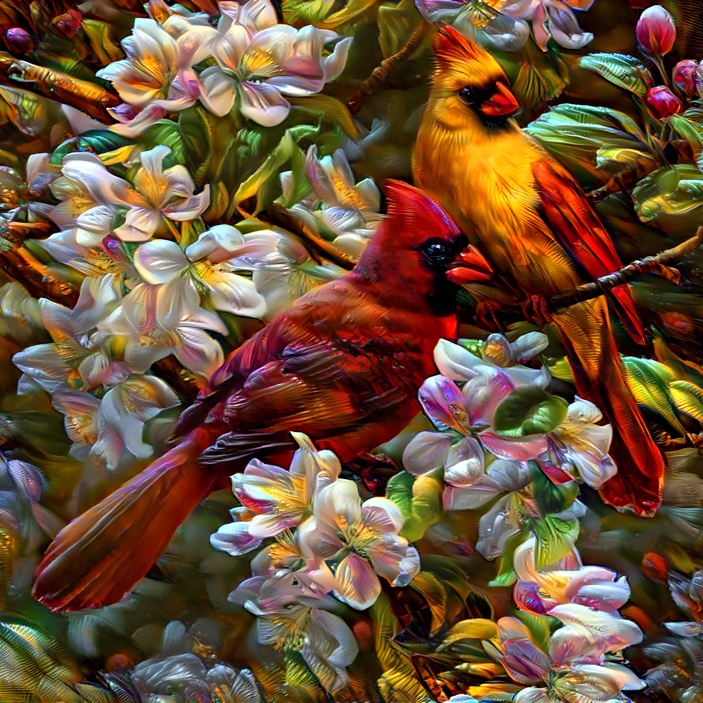 Birds In Blooms