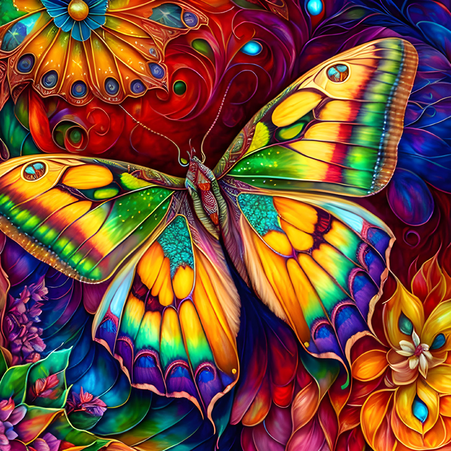 Colorful Butterfly Illustration with Detailed Multicolored Wings