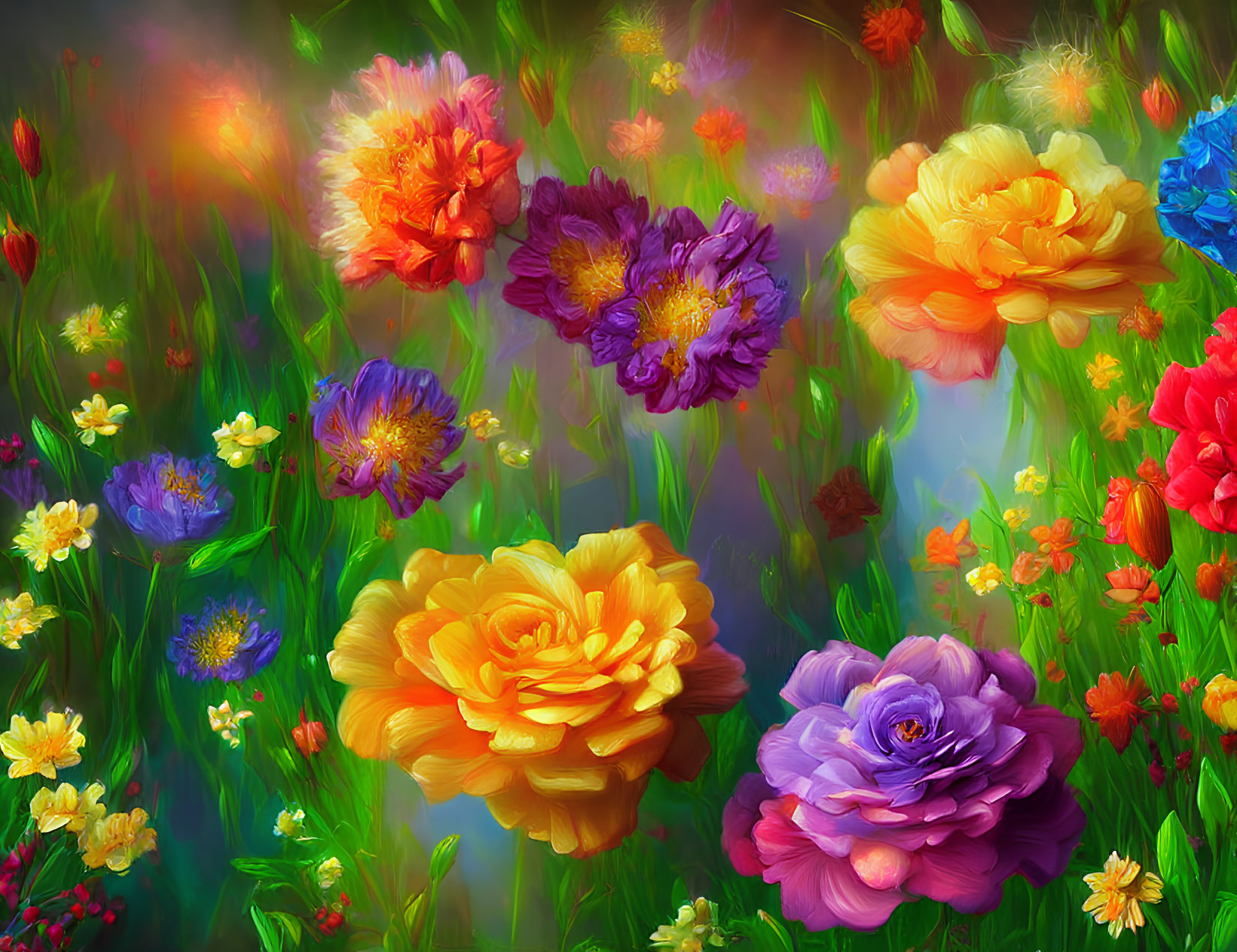 Assorted Flowers in Full Bloom with Dreamy Lighting Effects