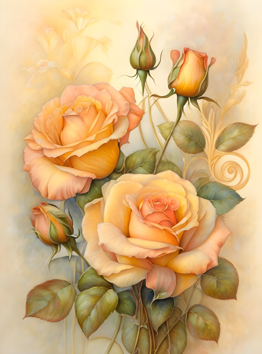 Peach-Colored Roses Illustration on Warm Background