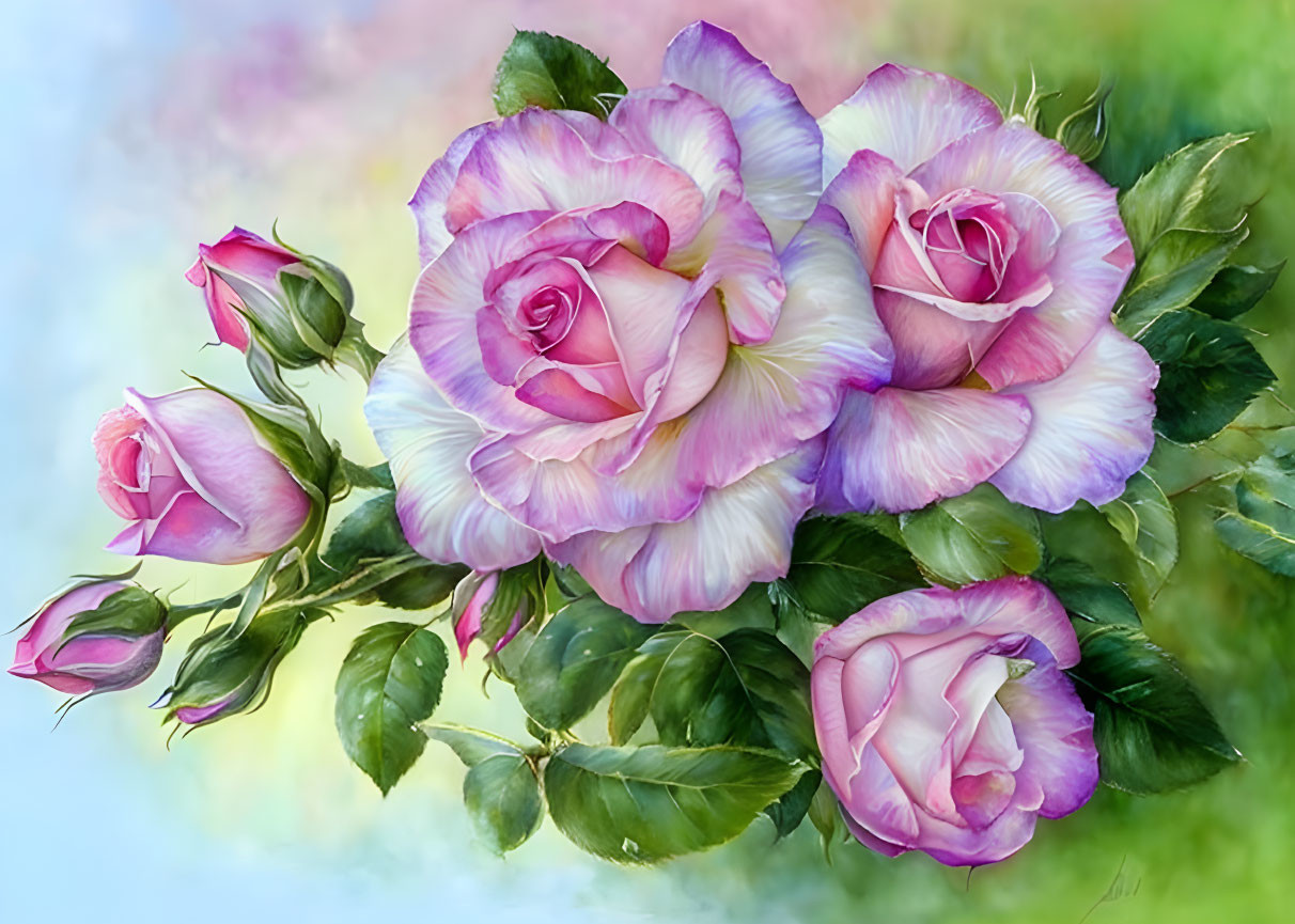 Pink and White Roses Bouquet on Pastel Background