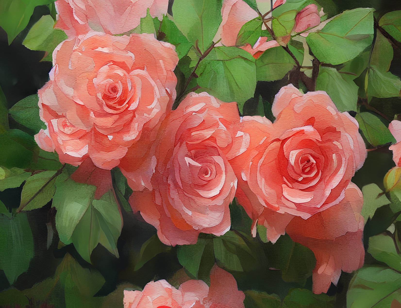 Vibrant Pink Roses Digital Painting with Bold Brush Strokes