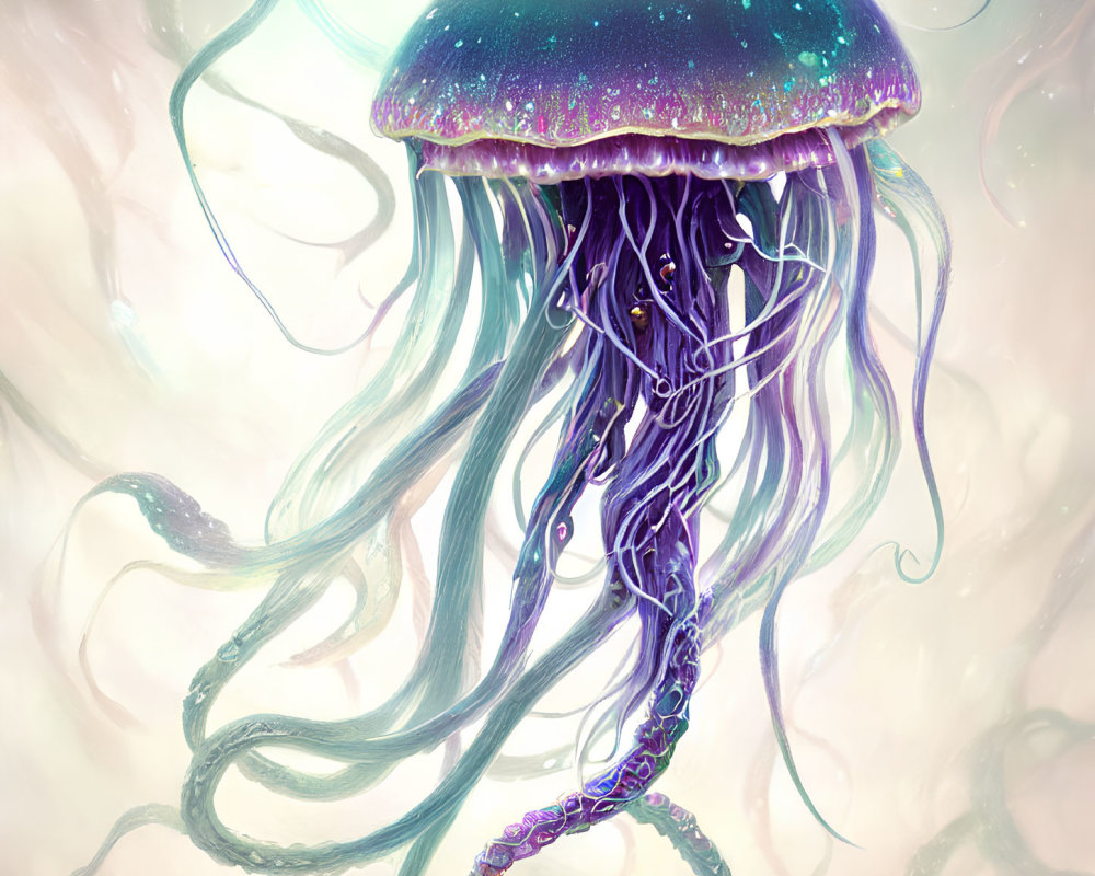 Vibrant Purple Bioluminescent Jellyfish in Dreamlike Underwater Scene