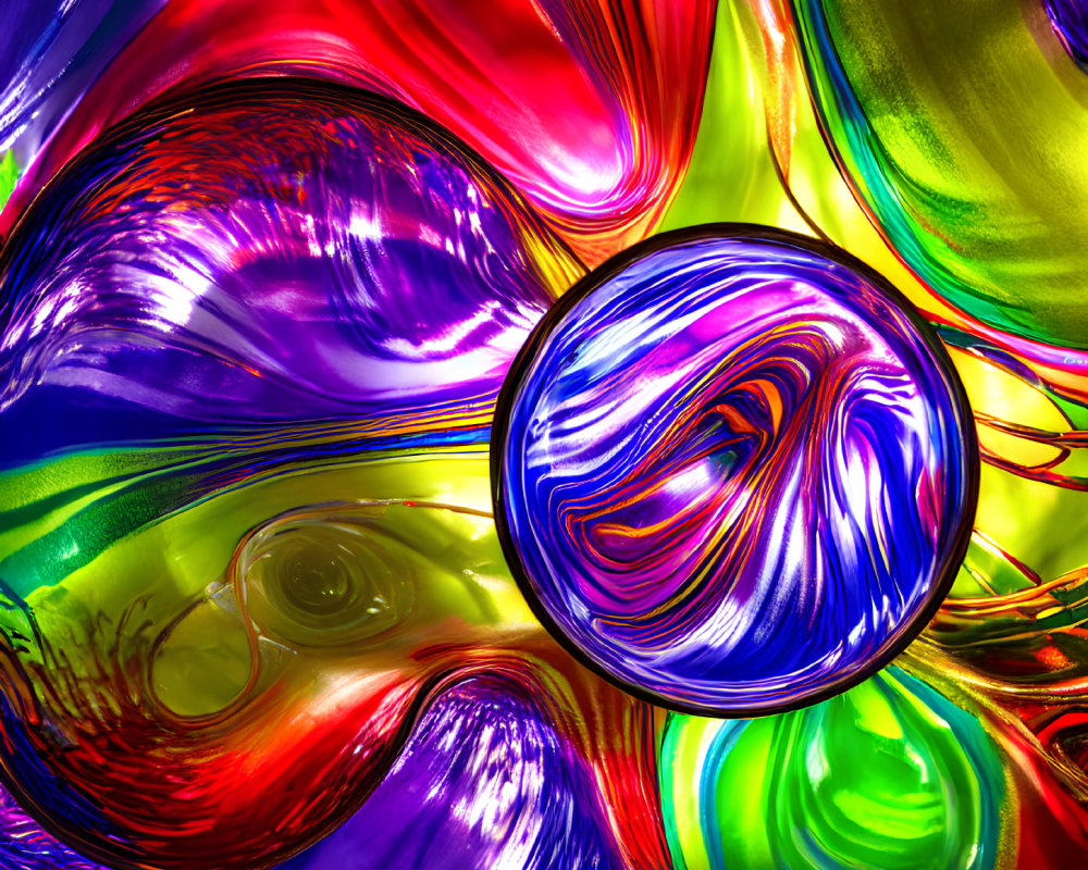 Colorful Abstract Art with Swirling Patterns in Glossy Texture