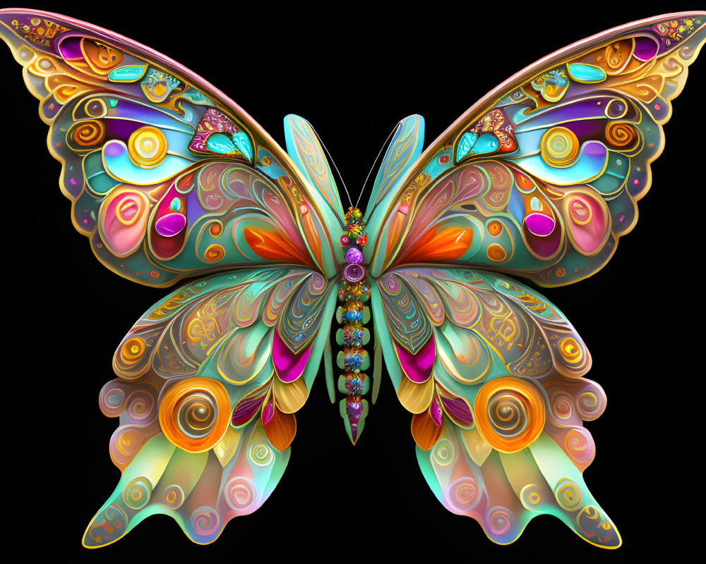 Colorful Stylized Butterfly Artwork with Jewel-like Details