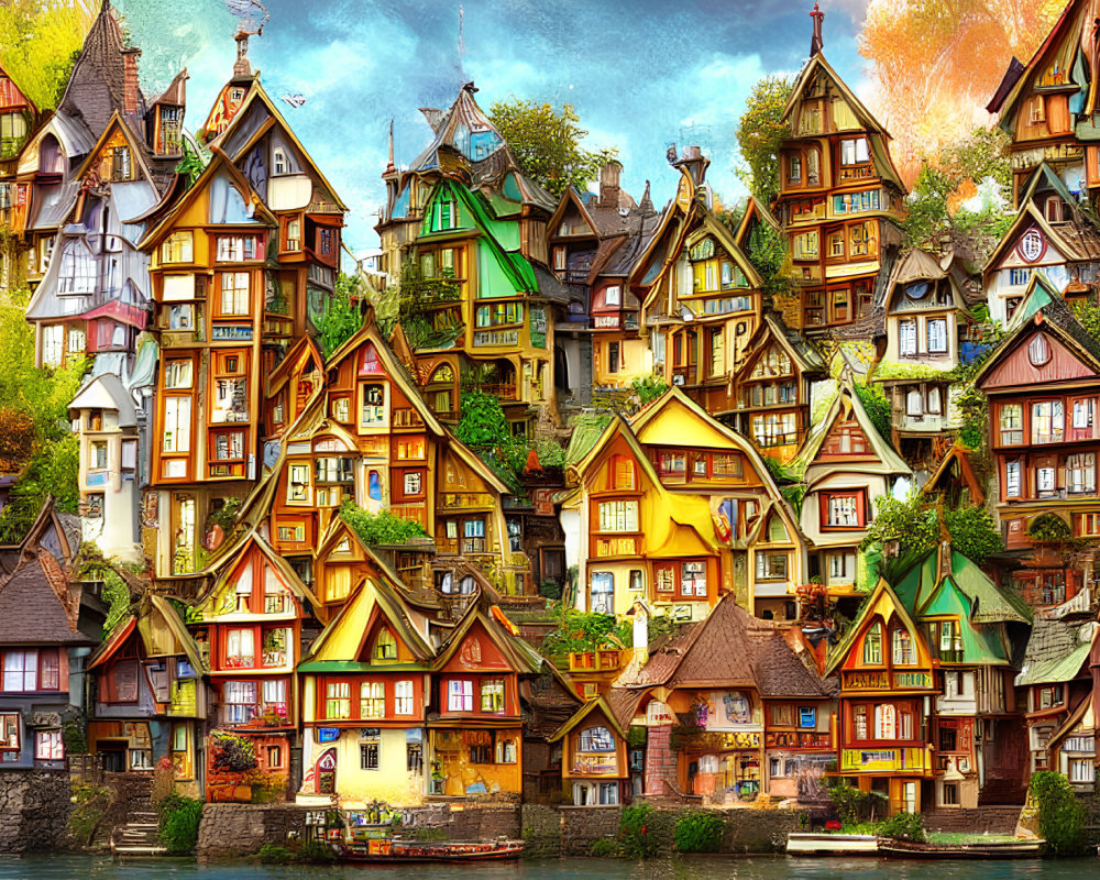 Colorful Medieval-Style Houses in Riverside Village