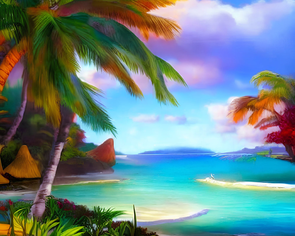 Tropical Beach Scene with Palm Trees and Turquoise Waters