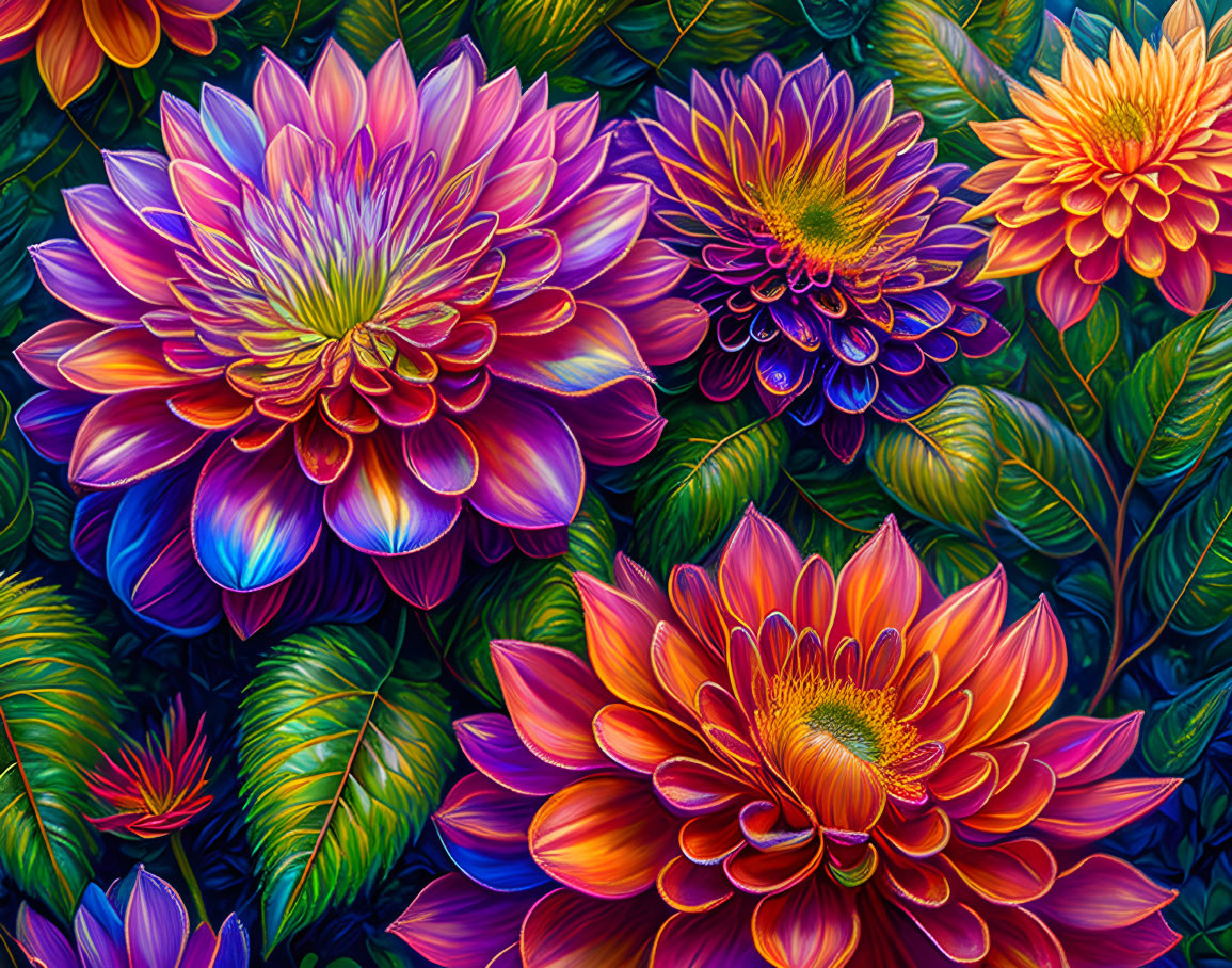 Colorful Dahlia Flowers with Intricate Petal Details