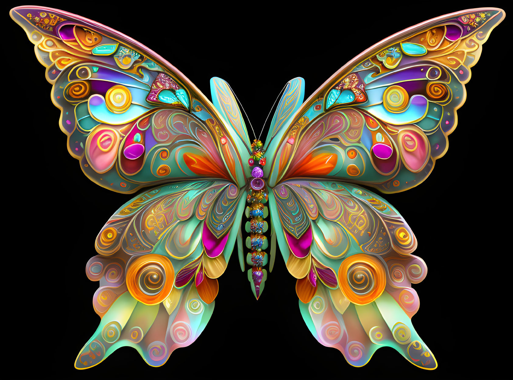 Colorful Stylized Butterfly Artwork with Jewel-like Details