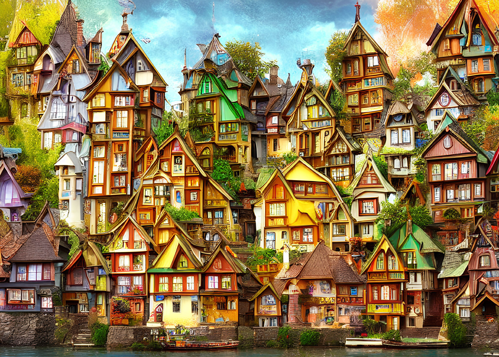 Colorful Medieval-Style Houses in Riverside Village