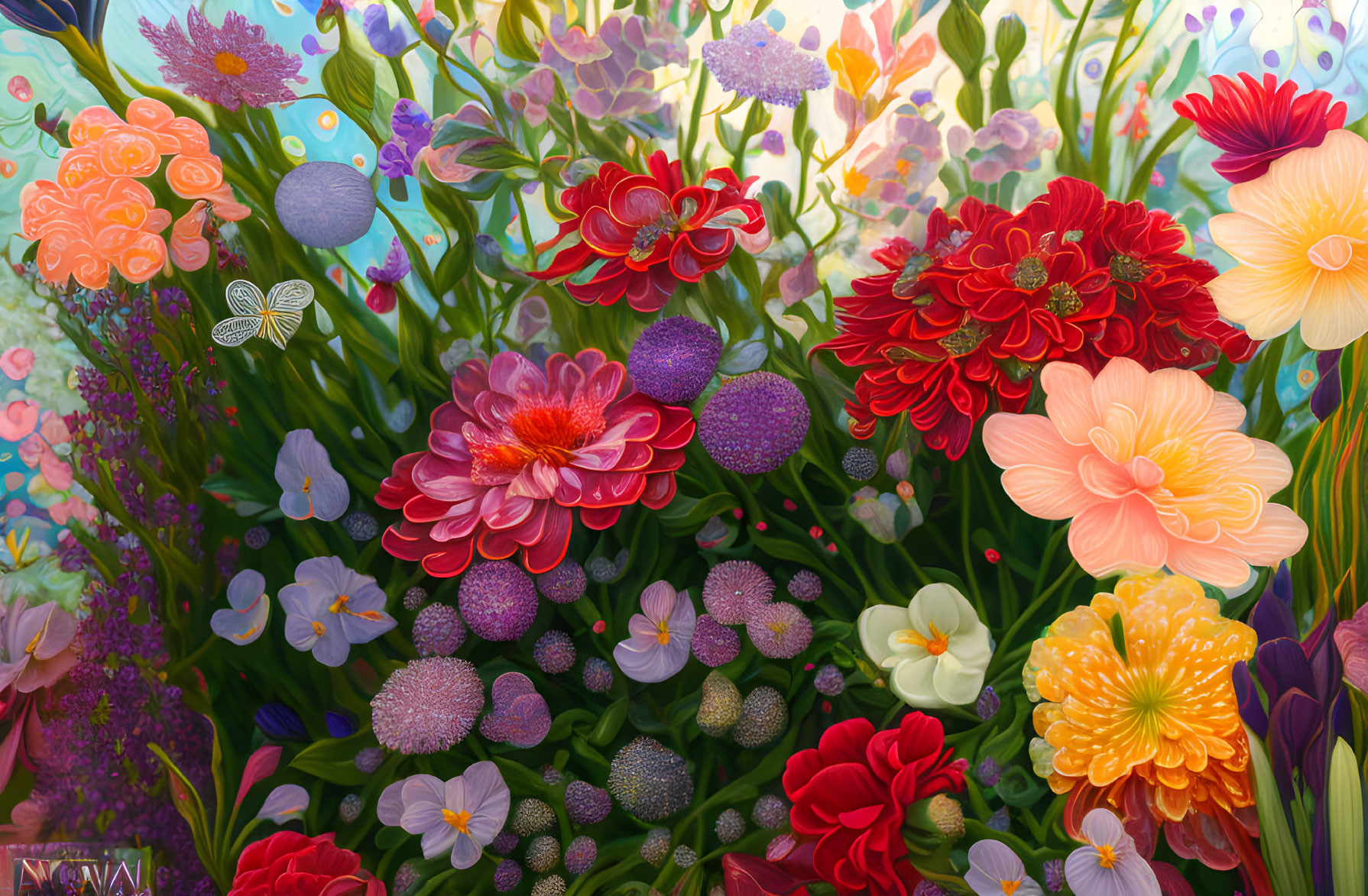 Colorful Stylized Flowers Artwork with Soft-focus Background