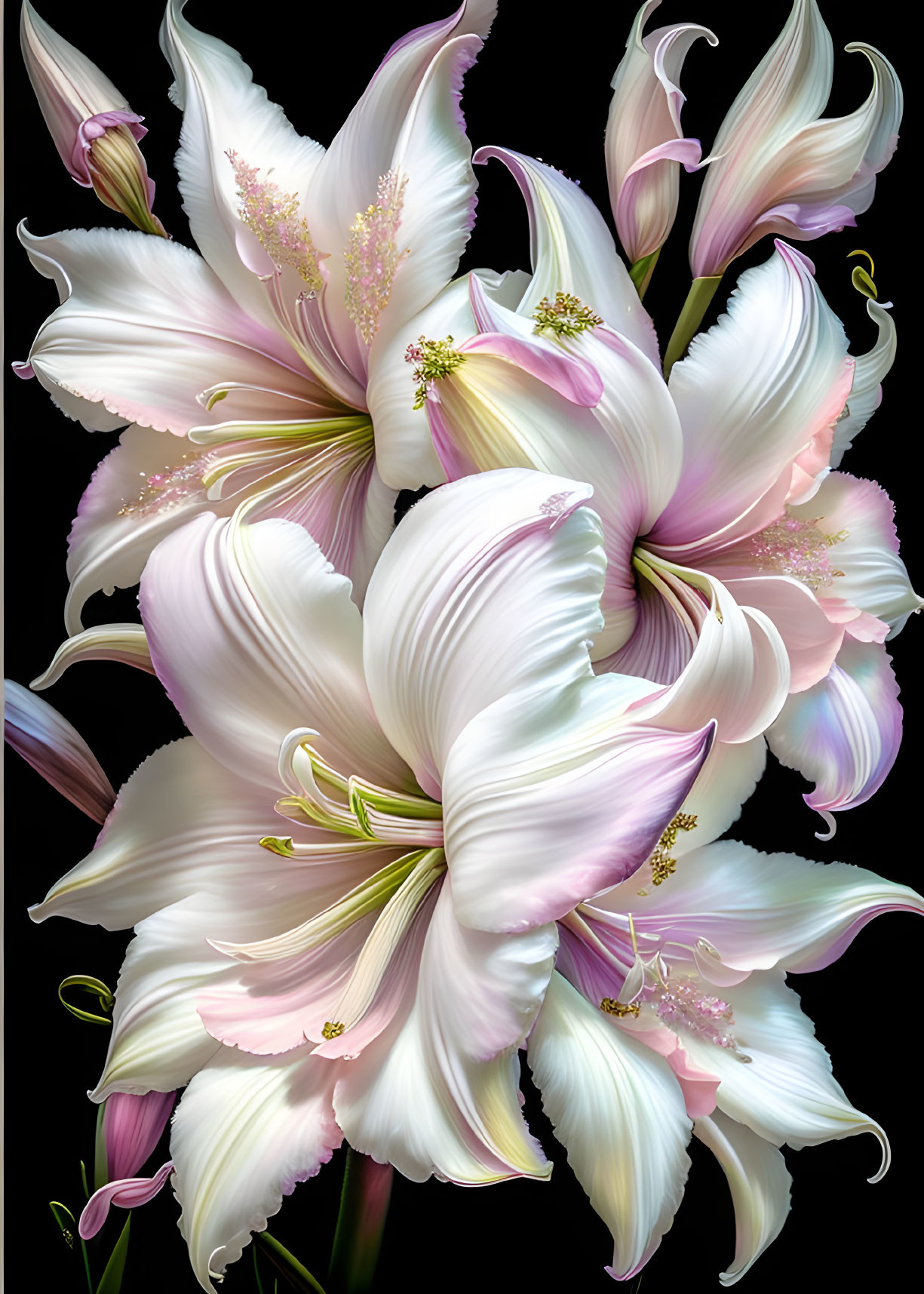 White and Pink Lily Bouquet on Dark Background