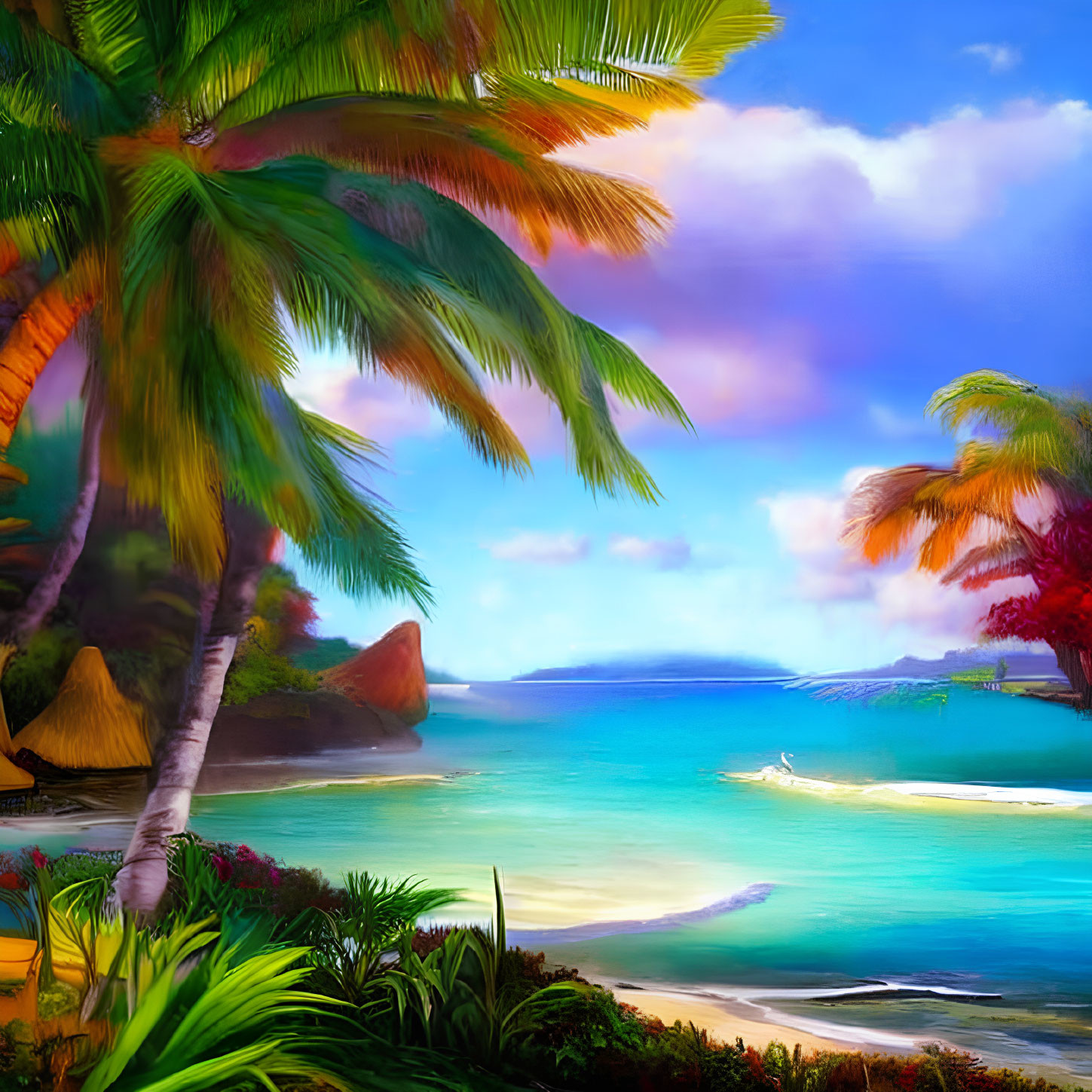 Tropical Beach Scene with Palm Trees and Turquoise Waters