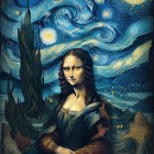 Digital Artwork: Mona Lisa blended with Starry Night