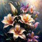 Detailed digital painting of vibrant lilies bouquet