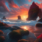 Dramatic coastal scene with vivid sunset sky