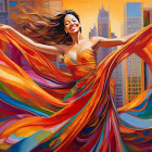 Colorful digital painting of a woman dancing in flowing dress