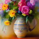 Colorful Flower Bouquet in Classical Vase on Soft-focus Background